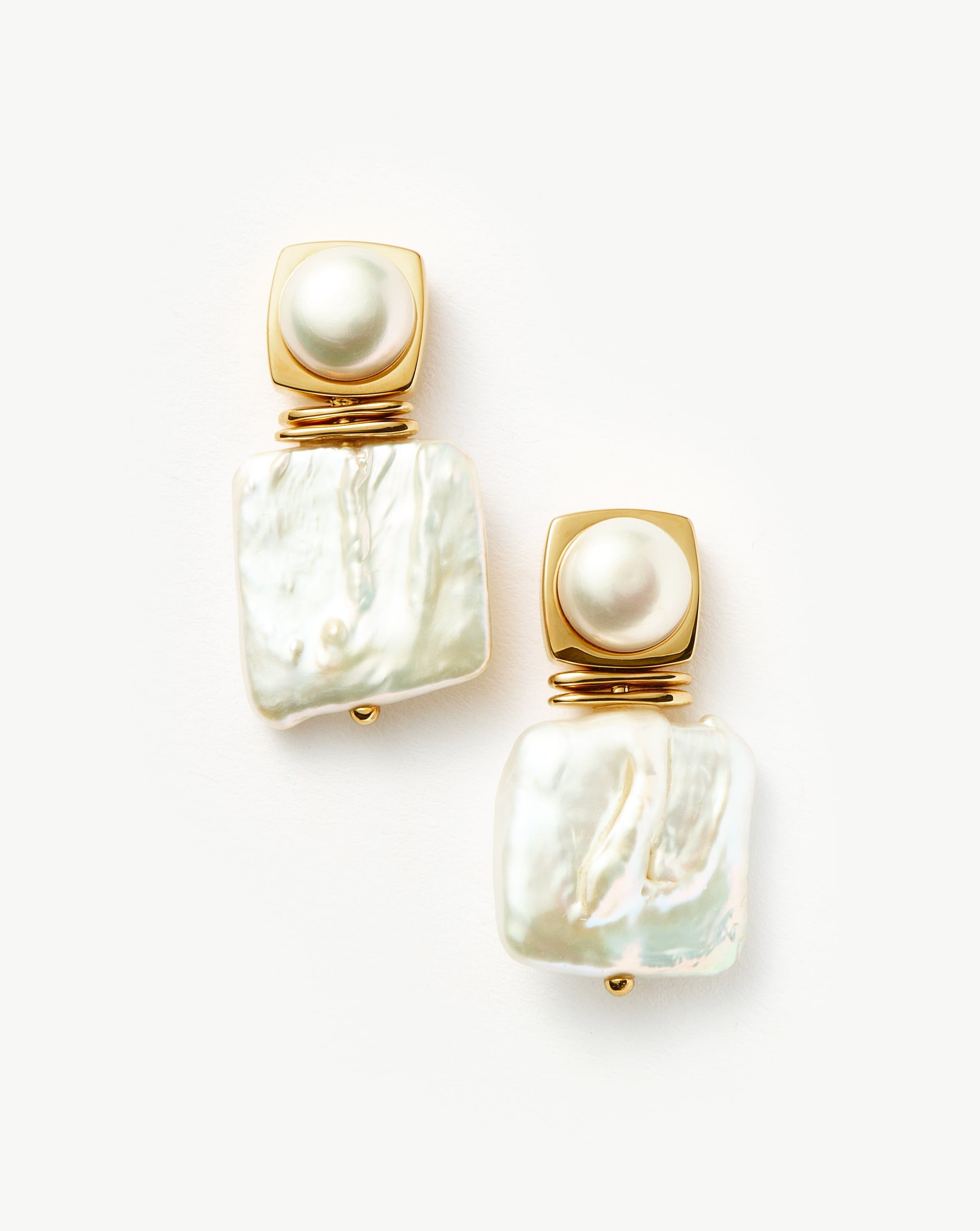 18k Gold Plated Square Pearl Statement Earrings - Elegant Pearl Jewelry for Women | Perfect for Weddings, Parties & Special Occasions