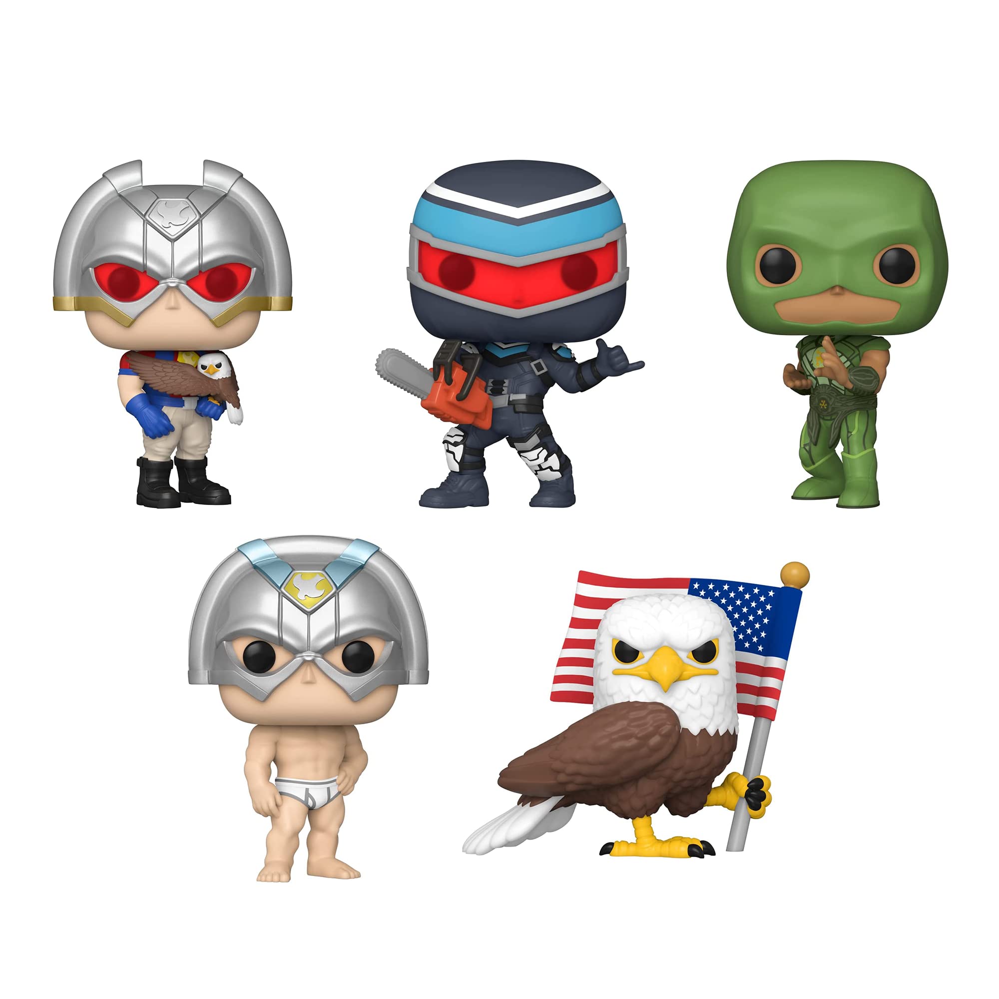 Funko Pop! TV: Peacemaker Action Figure Set of 5 - Includes Peacemaker with Eagly, Underwear Version, Vigilante & Judomaster - Perfect for DC Fans, Collectors & Home Office Display