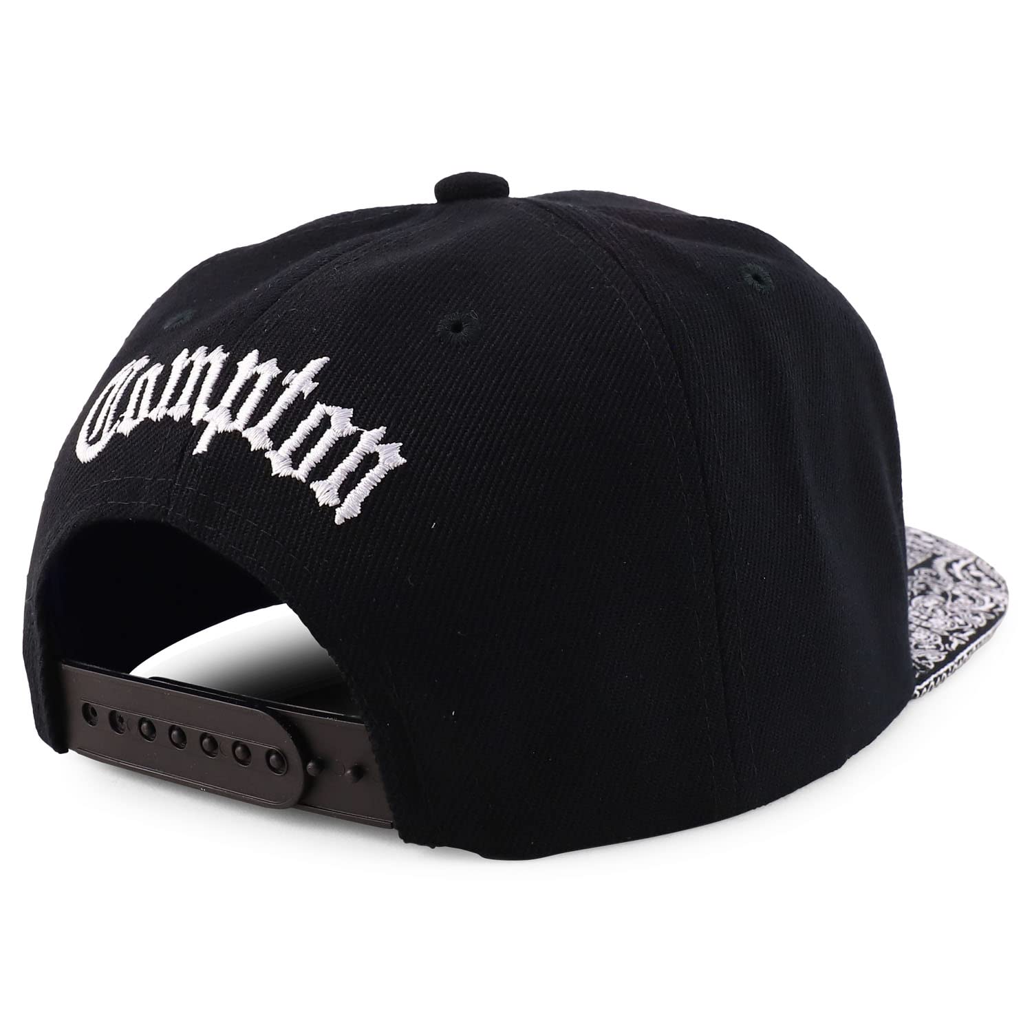 Trendy Old English Font Embroidered Bandana Flatbill Cap - Hip Hop Streetwear Snapback Hat for Men & Women | Perfect for Concerts, Parties, and Urban Fashion