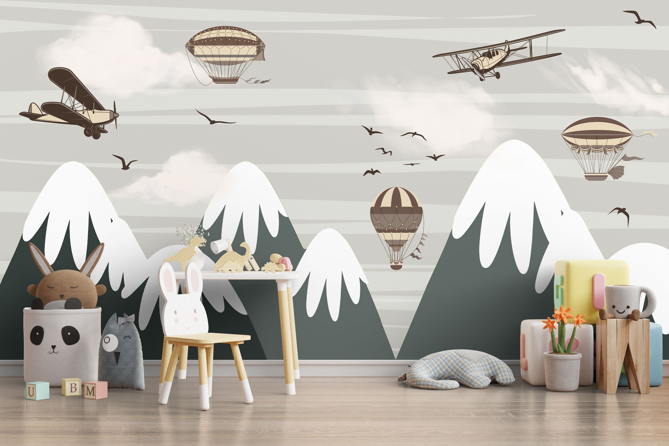 Snow Peaks Kids Room Wallpaper Mural - Transform Your Child's Bedroom or Playroom with Stunning Mountain Scenery Wall Decals