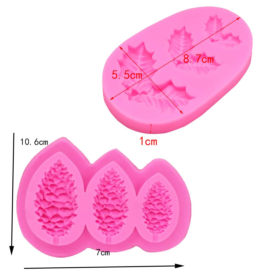 4-Piece Christmas Silicone Mold Set - Bell, Holly Leaf, Berry & Pinecone Shapes for Fondant, Chocolate, Polymer Clay - Cake Decorating Tools for Cupcakes, Candy Making & DIY Crafts (Pink) | Perfect for Holiday Baking, Gift Making & Festive Dessert Decorations