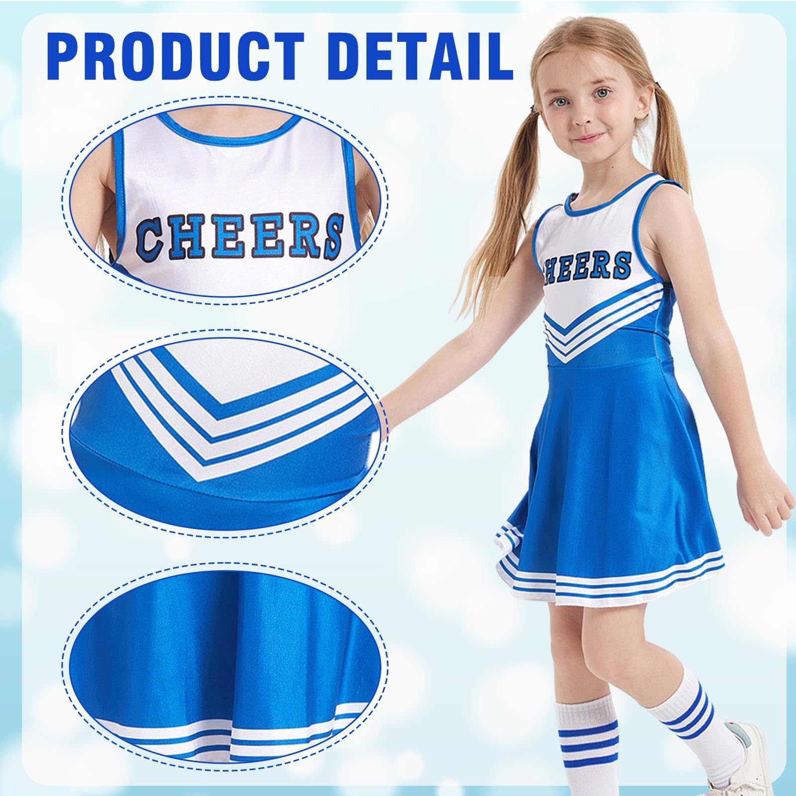 Cheerleader Costume for Girls - Suffolly Pompom Girl Outfit with Socks | Halloween, Carnival & Masquerade Party Dress | Perfect for Cheerleading, Dance Performances & Themed Events
