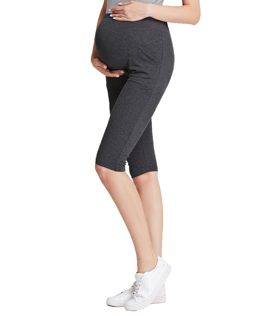 Liang Rou Maternity Belly Support Mini-Ribbed Stretch Cropped Leggings - Comfortable Pregnancy Leggings for Women, Postpartum Support, Yoga & Everyday Wear