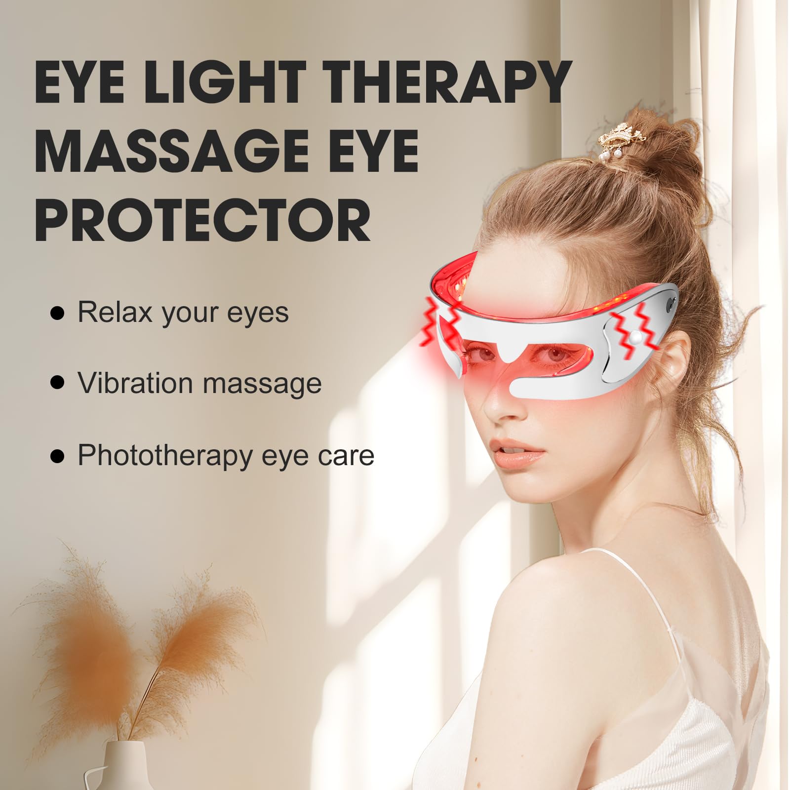 LED Red Light Therapy Eye Mask - 3 Modes with Multi-Frequency Vibration & 5-Level Dual Light Adjustment | Anti-Aging, Skin Rejuvenation & Wrinkle Reduction | Perfect for Home Spa, Relaxation & Beauty Routine