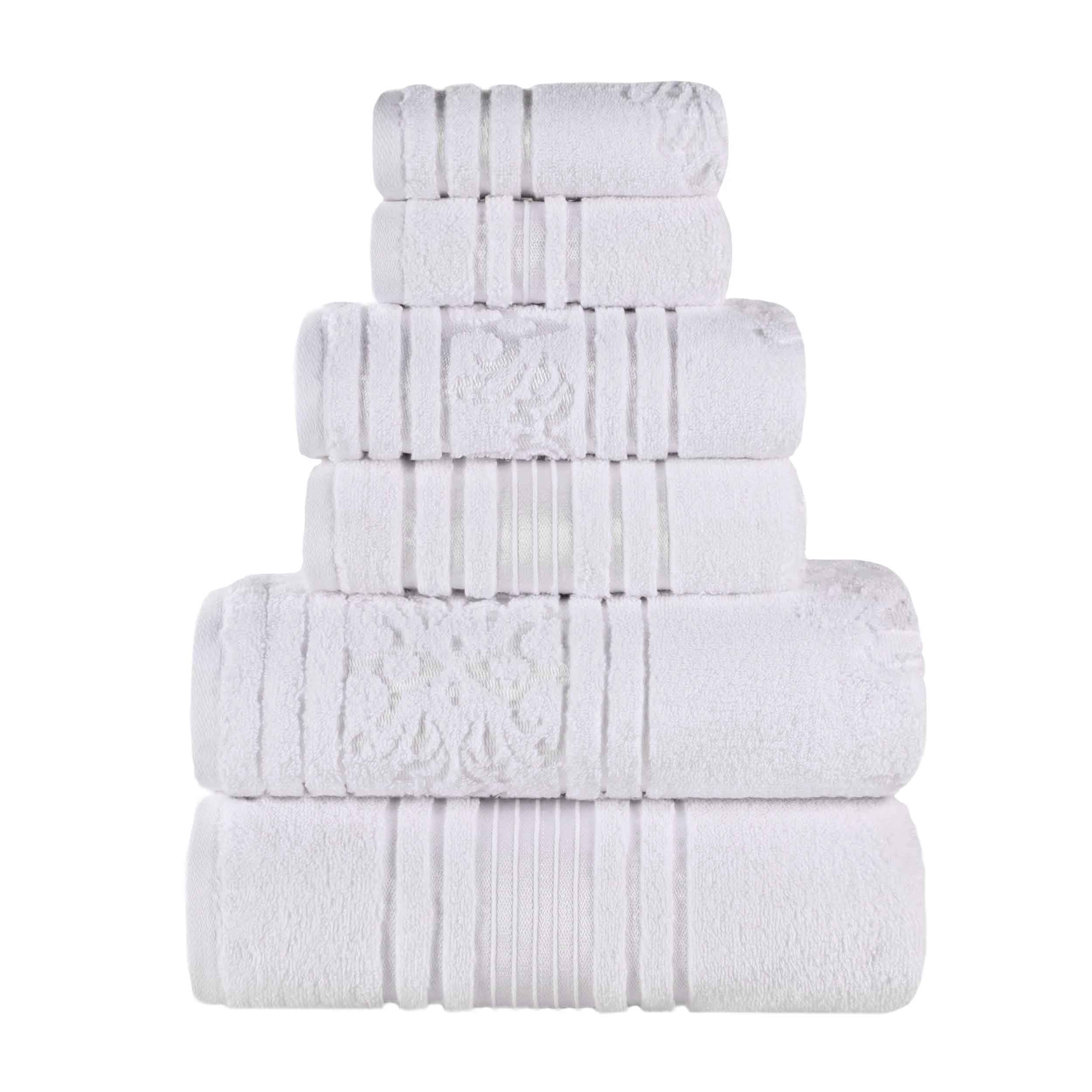 Premium 6-Piece Sadie Zero Twist Cotton Towel Set - Solid & Jacquard Floral Design | Ultra Soft & Absorbent Bath Towels for Spa, Hotel & Luxury Home Use