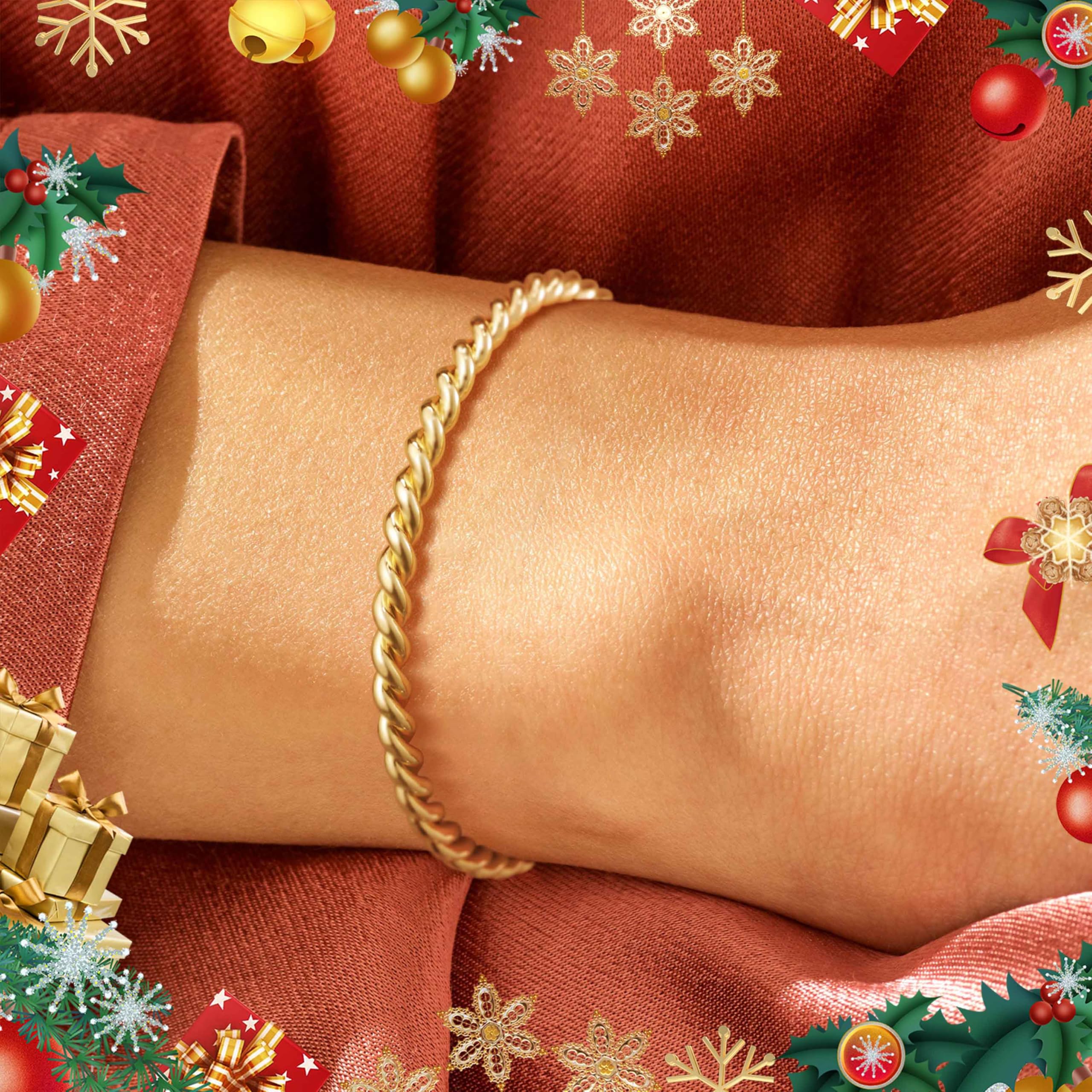 14K Gold Plated Bracelet Set for Women - 5pcs Adjustable Dainty Bangles & Link Cuffs, Non-Tarnish Gold Jewelry | Perfect for Christmas Gifts, Birthday, Anniversary & Everyday Wear