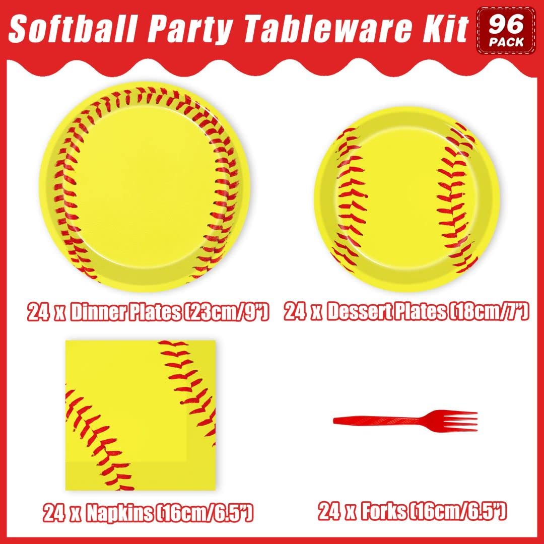 96-Piece Softball Birthday Party Decorations Set - Paper Plates, Napkins & Tableware for Kids (Serves 24) | Perfect for Sports-Themed Parties, Team Celebrations & Youth Events