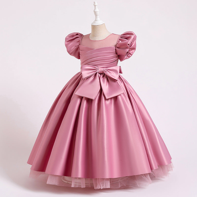 First Communion Dresses for Girls - Elegant Big Bow Puffy Sleeve Princess Formal Gown | Perfect for Church Ceremonies, Baptisms & Special Occasions