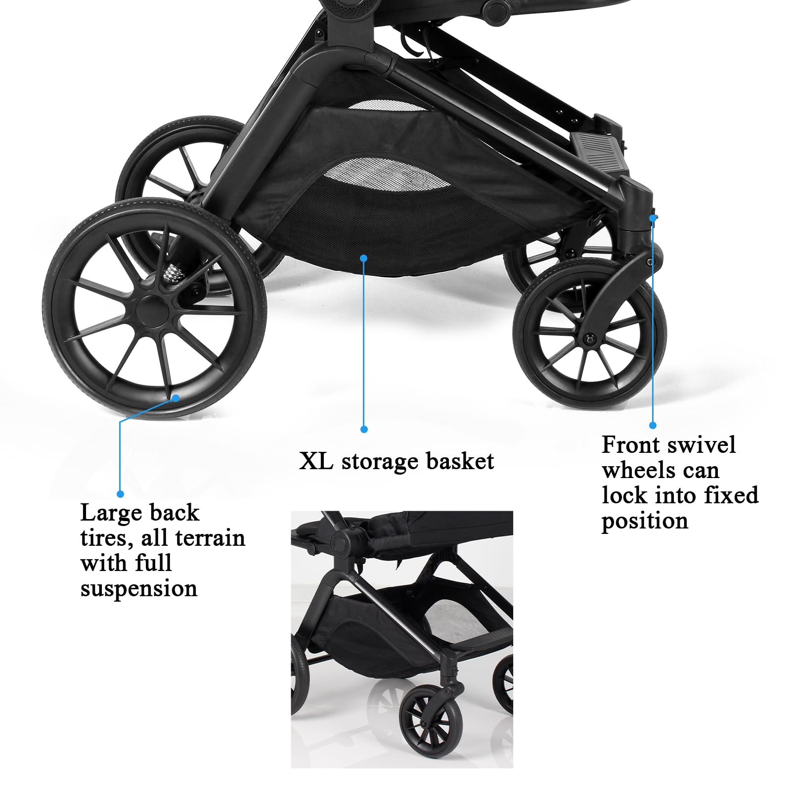 2 in 1 Convertible Baby Stroller with Reversible Bassinet | Foldable Newborn Pushchair with Adjustable Canopy | High Landscape Infant Carriage in Black | Perfect for City Walks, Shopping & Travel