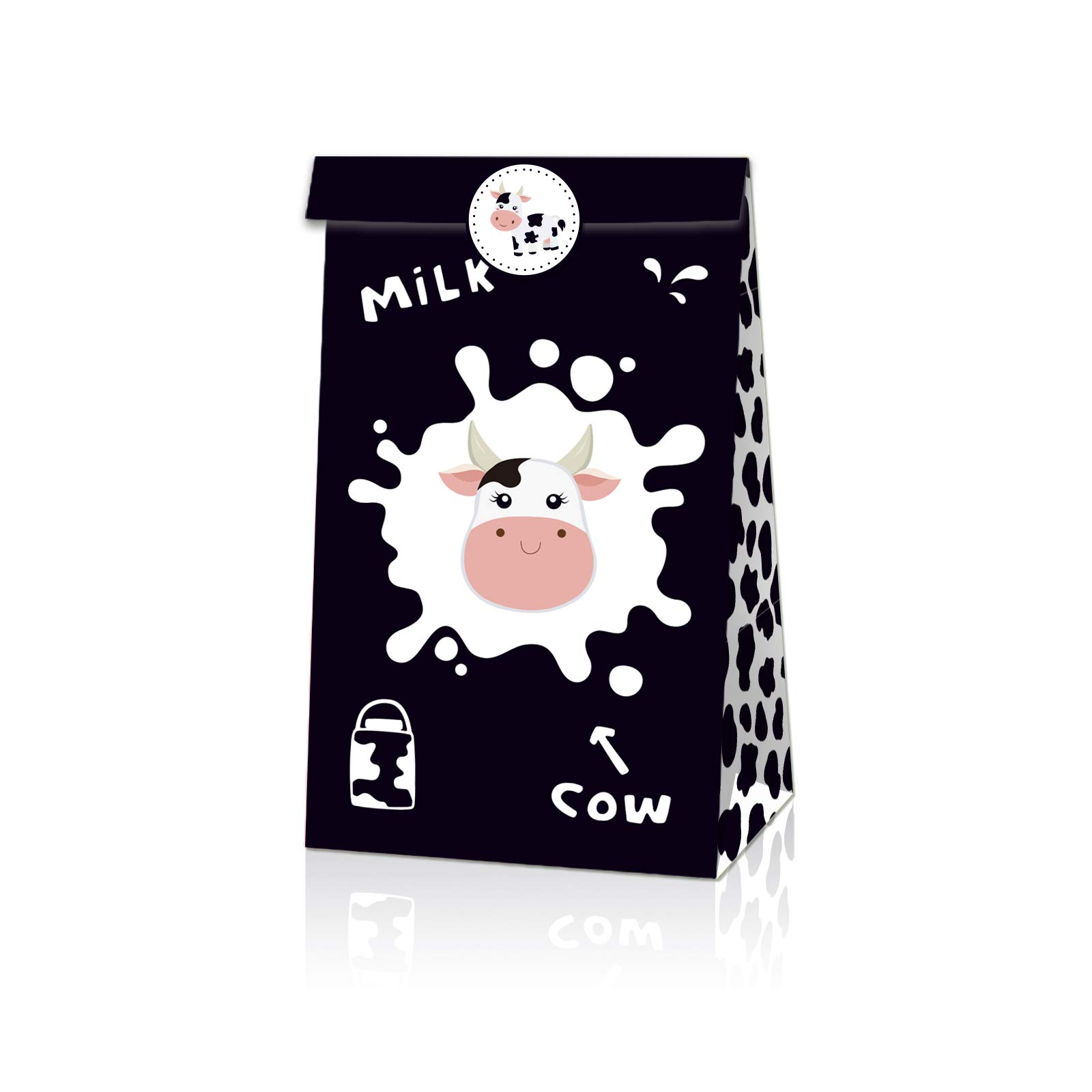 24 Pack Cow Print Party Favor Bags - Cute Cow Pattern Gift Bags for Cookies, Cakes, Chocolates & Candy - Perfect for Birthday Parties, Graduation, Baby Showers & Holiday Celebrations