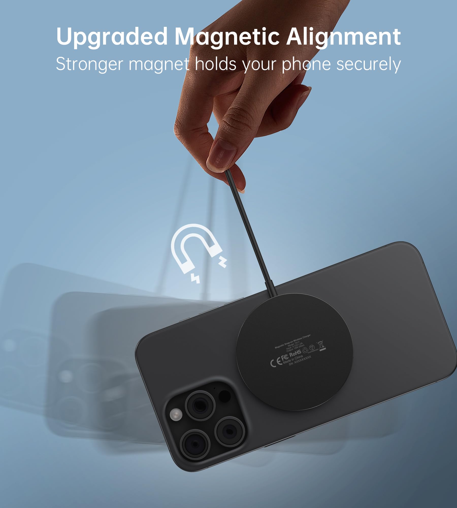 15W Fast Magnetic Wireless Charger Stand for iPhone 16/15/14/13/12 Pro Max/Mini & AirPods | MagSafe-Compatible Charging Pad with 20W USB-C PD Adapter | Perfect for Home, Office & Travel (Black)