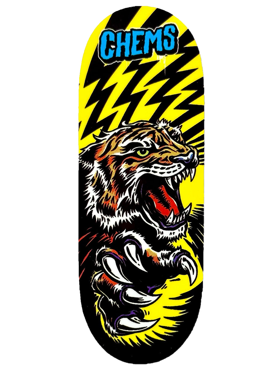 Premium Chems Fingerboard Deck - Yellow Tiger Graphic | Mini Skateboard for Tricks & Collectibles | Perfect for Skating Enthusiasts & Home Decor