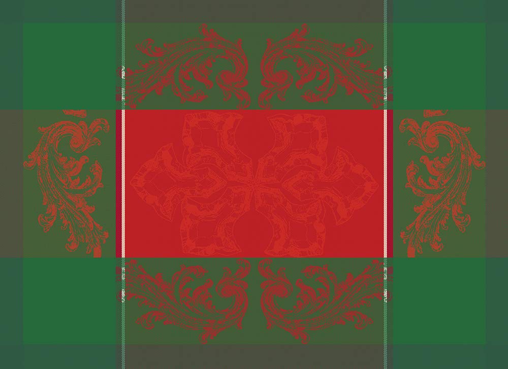 Garnier-Thiebaut Set of 4 Noel Baroque Rouge French Jacquard Christmas Placemats - 22