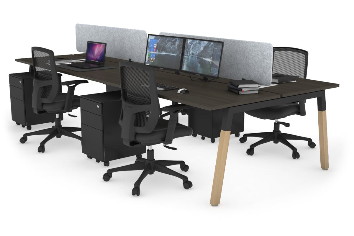 Quadro A Legs 4-Person Office Workstation with Wooden Legs & Cross Beam [1400L x 700W] - Perfect for Collaborative Workspaces & Home Offices