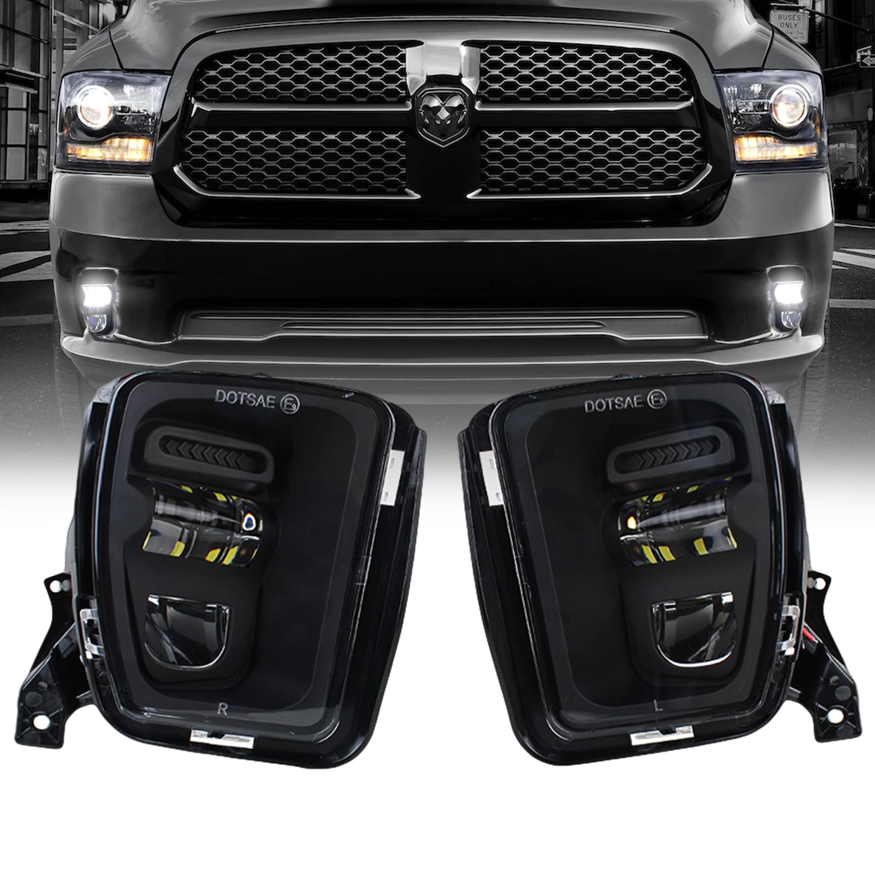 2013-2018 Dodge Ram 1500 LED Fog Lights - High Performance Black Fog Lamps Replacement for Truck Bumper - 2PCs Driving Accessories (Perfect for Night Driving & Off-Road Adventures)