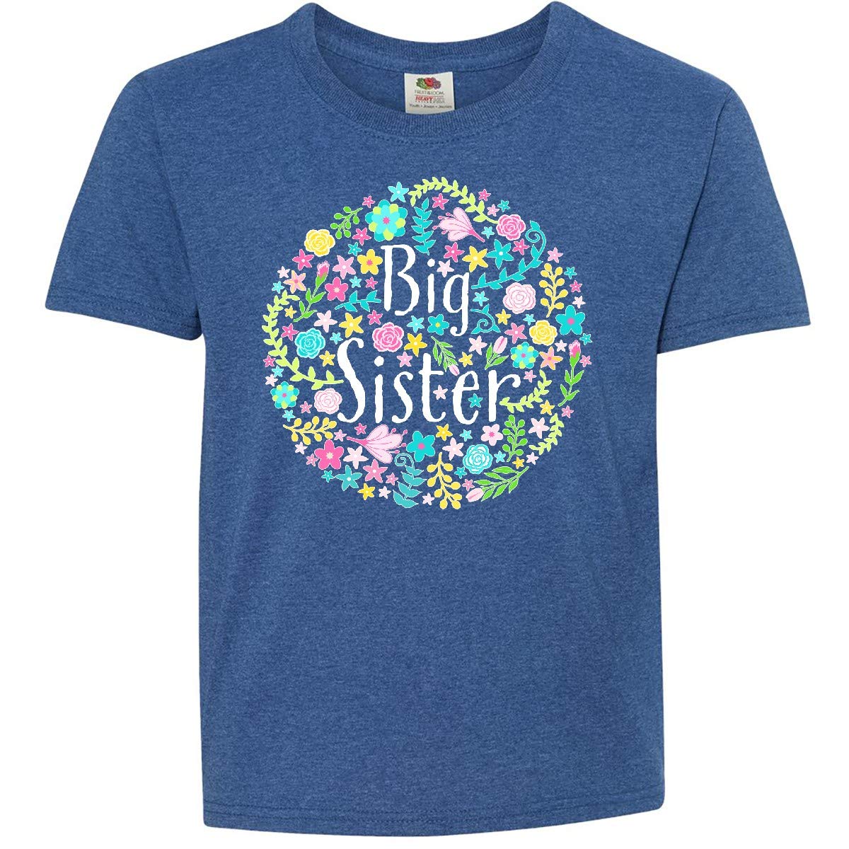 Inktastic Big Sister with Flower Circle Youth T-Shirt - Cute Floral Design Sibling Shirt for Girls - Perfect for Family Photos, Birthday Gifts & Sister Bonding Moments