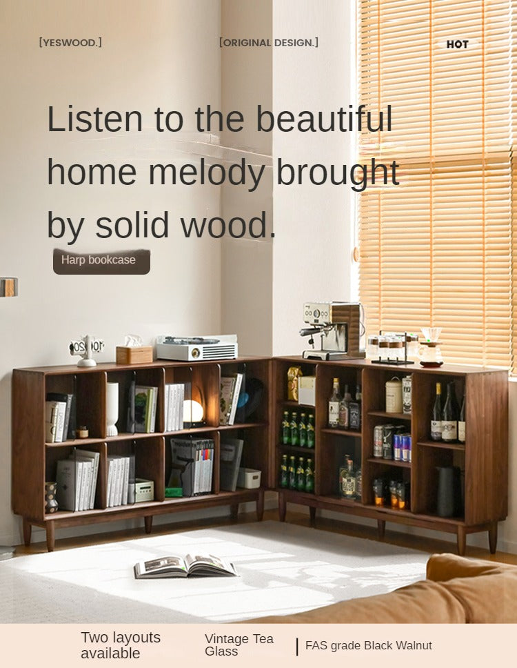 Premium Black Walnut & Oak Solid Wood Bookcase - Modern Storage Cabinet for Living Room, Office & Library - Handcrafted Wooden Bookshelf with Adjustable Shelves