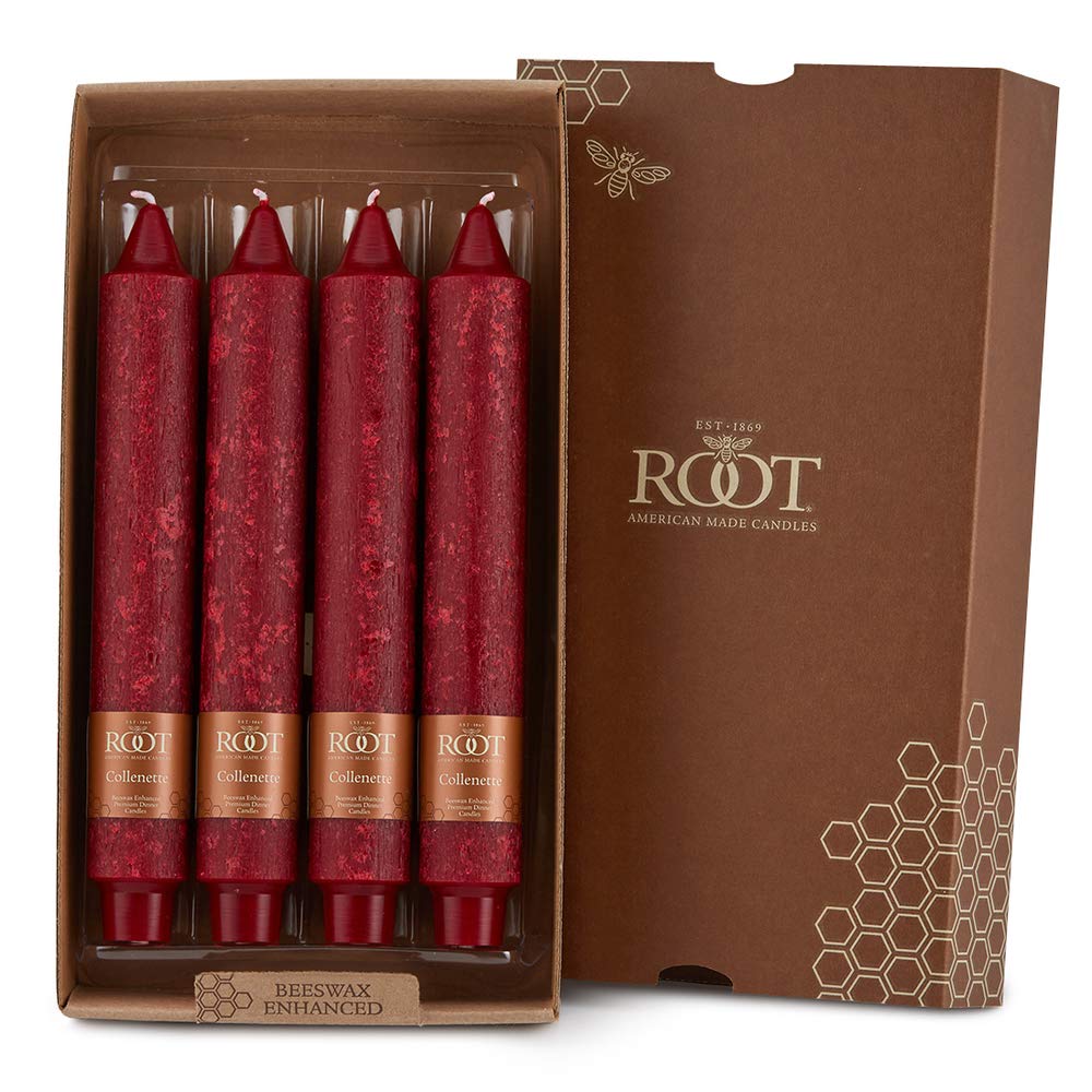 Root Candles 51978 Unscented Timberline Collenette 9-Inch Dinner Candles, 4-Pack, Garnet Red - Elegant Table Decor for Weddings, Holidays & Romantic Dinners