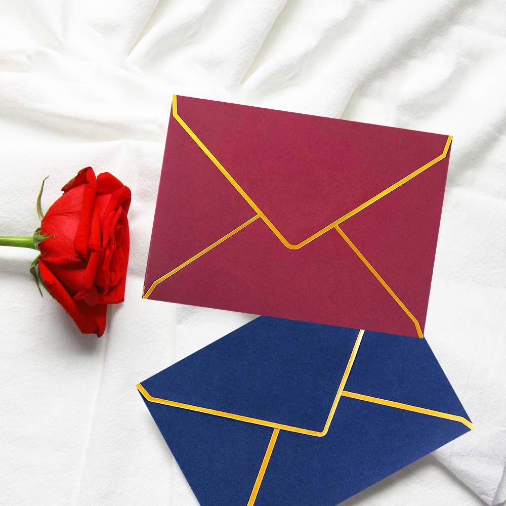 50pcs A7 Luxury V-Flap Envelopes with Gold Foil Border - Self-Adhesive Colorful Invitation Envelopes for Graduation, Wedding, Birthday Parties & Greeting Cards - Elegant Stationery for Special Occasions