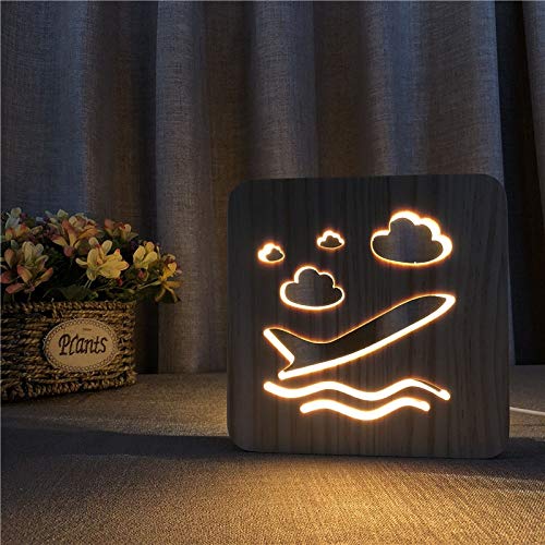 3D Wooden Aircraft LED Night Light - Kids Room Decor, Creative Table Lamp for Bedroom, Nursery & Gift Idea | Perfect for Boys' Themed Bedrooms & Aviation Enthusiasts