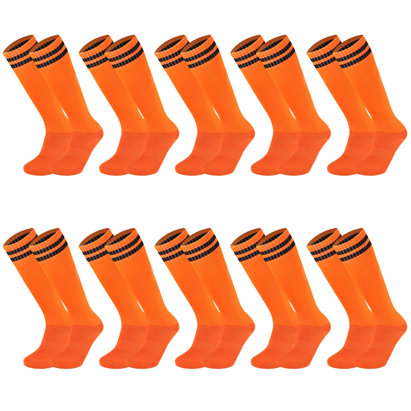Elfcool 10 Pairs Knee High Tube Socks - Colorful Double Striped Soccer & Football Socks for Men & Women - Perfect for Sports, Team Uniforms & Casual Wear