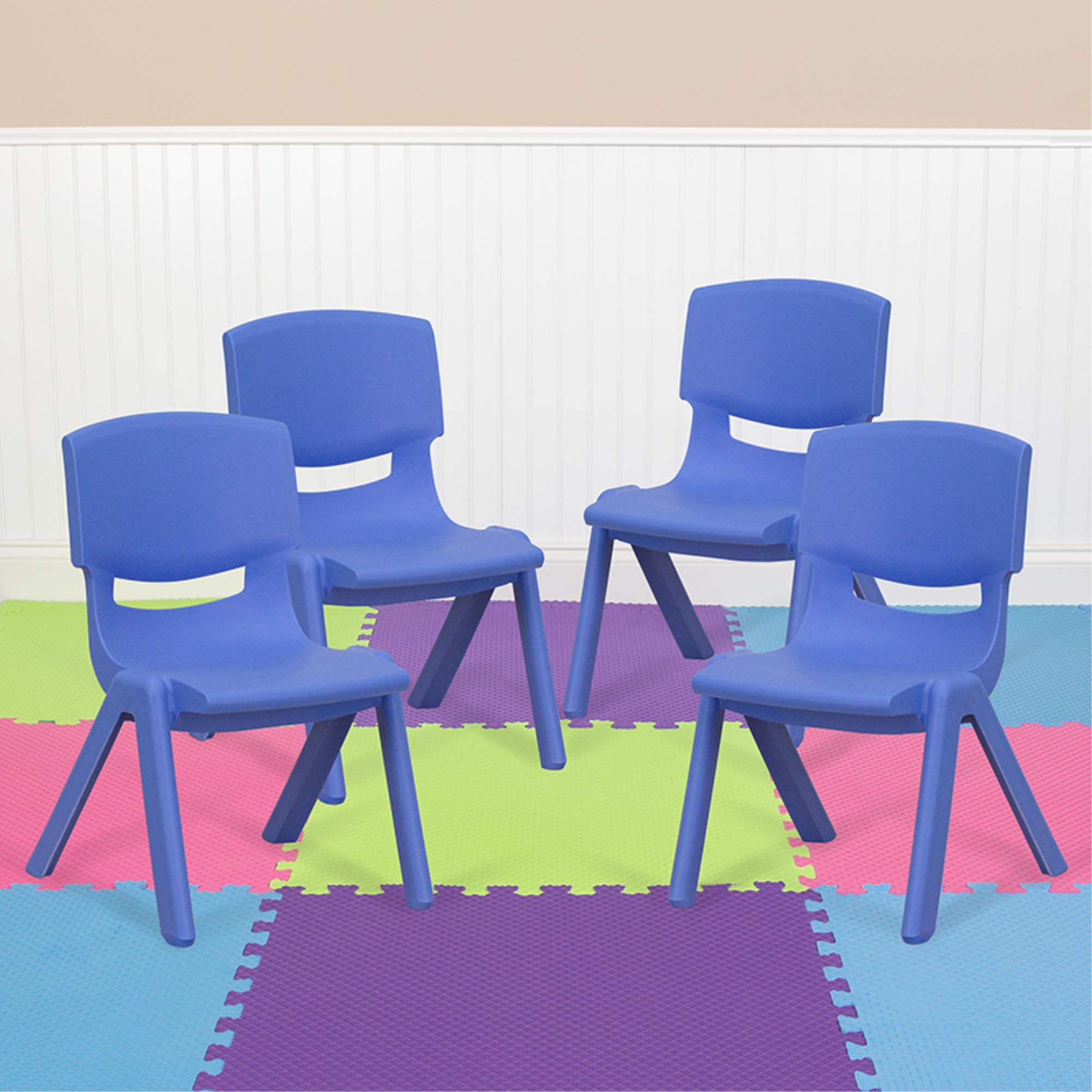 Flash Furniture Whitney 4-Pack Blue Plastic Stackable School Chairs - 10.5