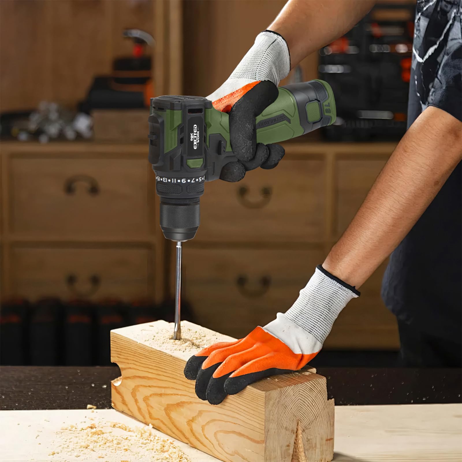 17V Brushless Cordless Power Drill Kit - 55Nm Electric Drill with 2x 1500mAh Batteries, 2-Speed Settings, 20+1 Torque Adjustments & LED Work Light - Perfect for DIY Home Projects, Woodworking, and Professional Construction Work