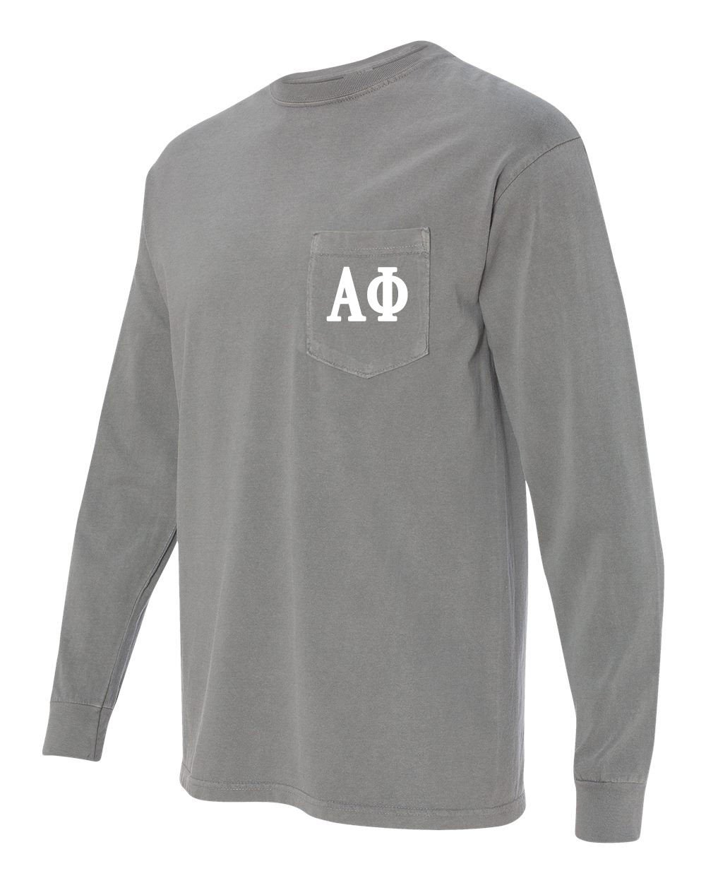 Alpha Phi APHI Sorority Comfort Colors Long Sleeve Pocket T-Shirt - Soft Cotton Crewneck Top for Sisterhood Events, Campus Wear & Greek Life Apparel