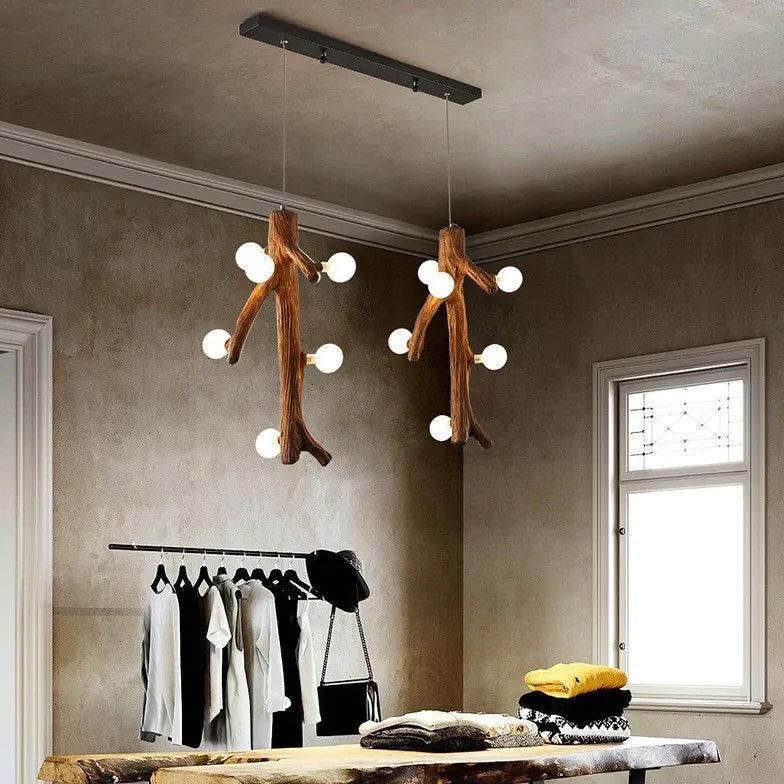 Modern White Globe LED Chandelier with Tree Trunk Design - Perfect for Dining Room, Bedroom, and Living Room Lighting Decor