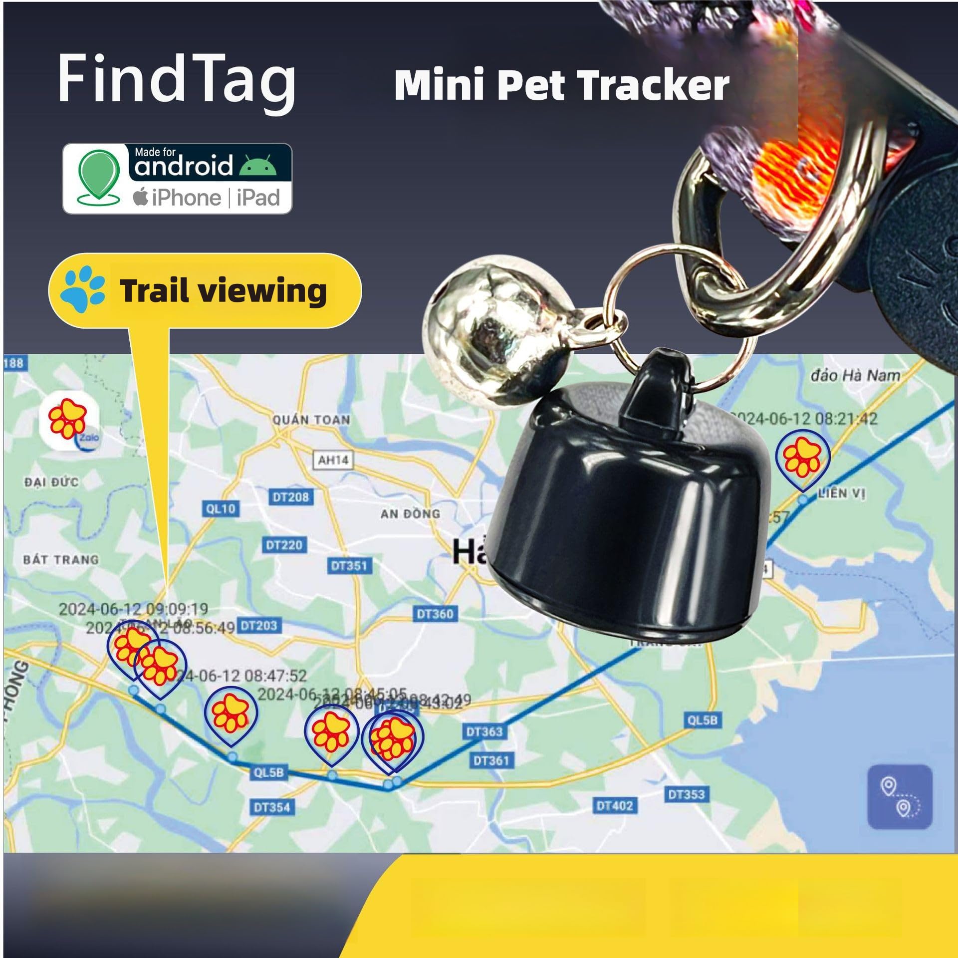 Mini GPS Pet Tracker for Dogs & Cats - Smart Location Tracking Collar Compatible with iOS & Android - Worldwide Coverage, No Monthly Fees - Perfect for Hiking, Travel & Outdoor Adventures