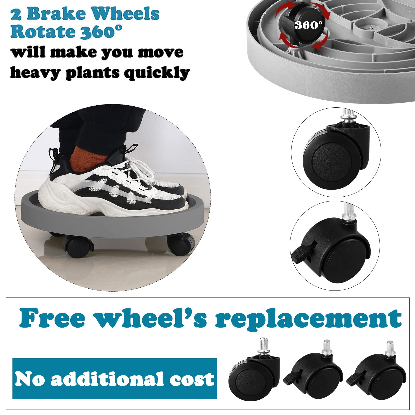 3 Pack Heavy Duty Plant Caddy with Wheels - 13 Inch Rolling Plant Stand with Casters for Large Potted Plants | Indoor & Outdoor Use | Perfect for Moving Plants on Patios, Decks and Garden Areas (Grey)