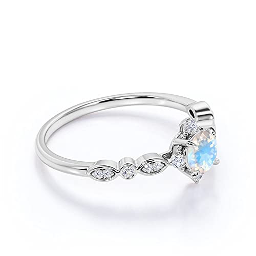 10K/14K Vintage Rainbow Moonstone & Diamond Engagement Ring - Scalloped Rose Gold Wedding Band, Birthstone Jewelry for Women - Perfect for Anniversaries, Proposals & Special Occasions