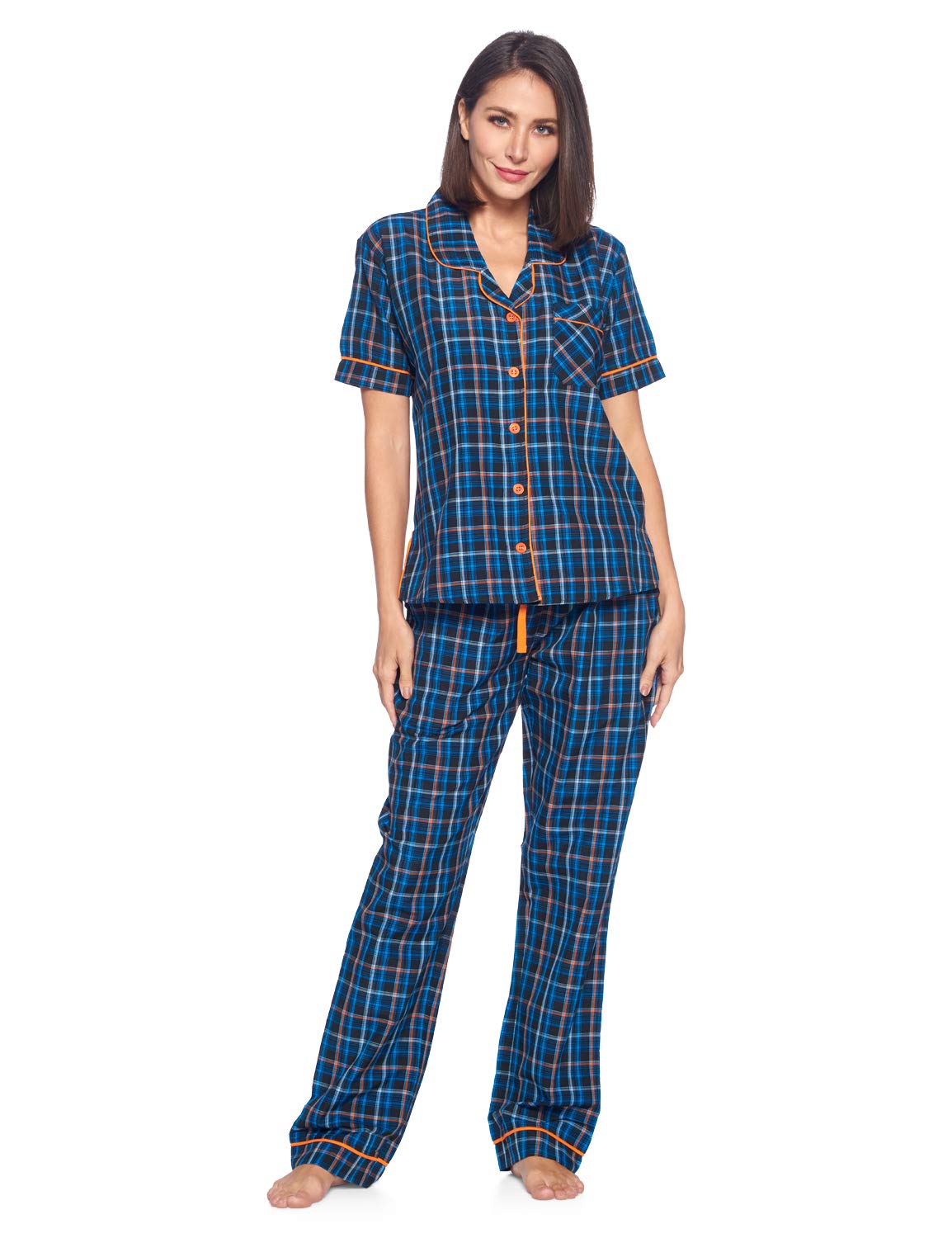 Ashford & Brooks Women's Plaid Woven Pajama Set - Soft Button-Down Sleepwear & Loungewear 2-Piece PJ Set for Cozy Nights & Relaxing at Home