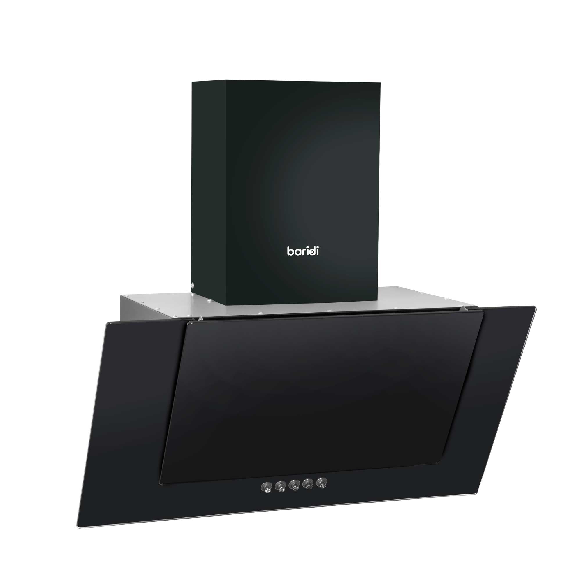 Baridi 60cm Angled Chimney Cooker Hood with Carbon Filters & LED Light - Black Glass Kitchen Extractor Fan - DH129 | Modern Ventilation for Home Cooking & Smoke Removal