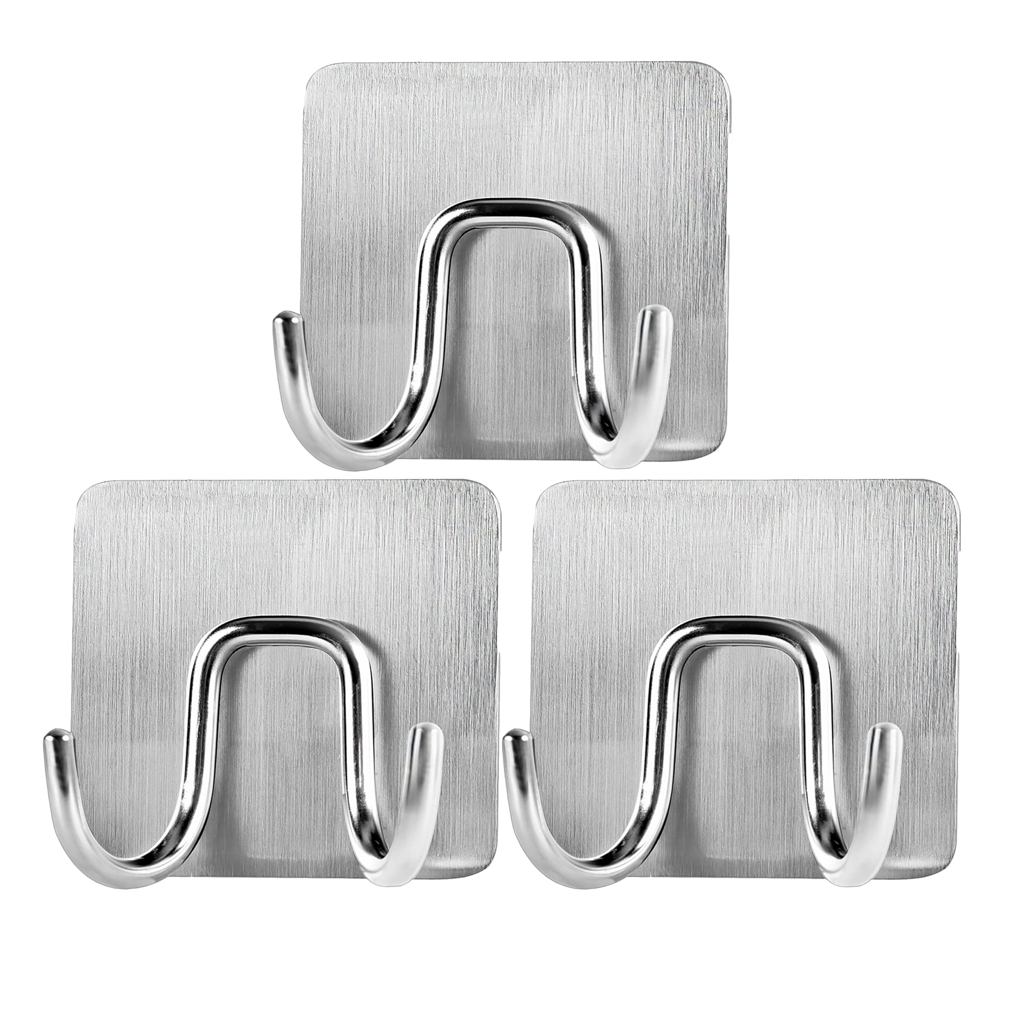 Renyqatt Brushed Nickel Stainless Steel Bathroom Hooks - 3 Pack Adhesive Towel Holder & Robe Hook for Shower, Spa, Gym Locker Organization