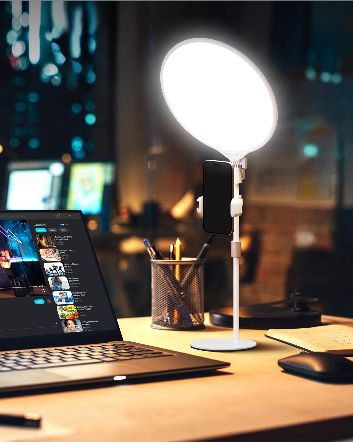 Lightapex 10'' LED Desk Light with Stand - Dimmable Zoom Meeting Light for Video Conference, Live Streaming & Computer Work (3 Colors, White) - Perfect for Home Office, Online Classes & Content Creation