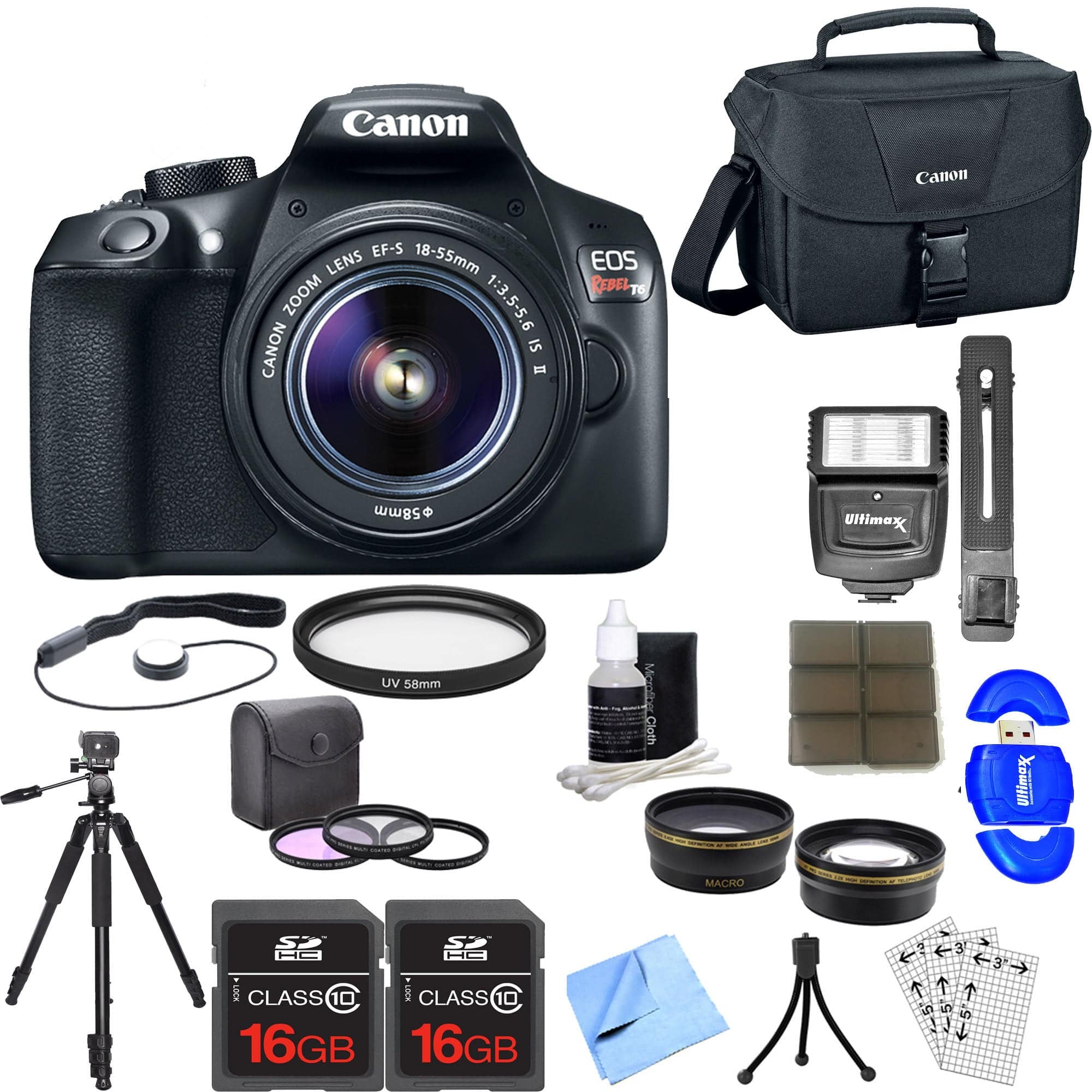 Canon EOS Rebel T6/2000D DSLR Camera with 18-55mm Lens Kit - Includes DSLR Bag, UV Filter, 64GB SD Card, Tripod, Flash & Cleaning Accessories | Perfect for Beginners, Travel Photography & YouTube Content Creation