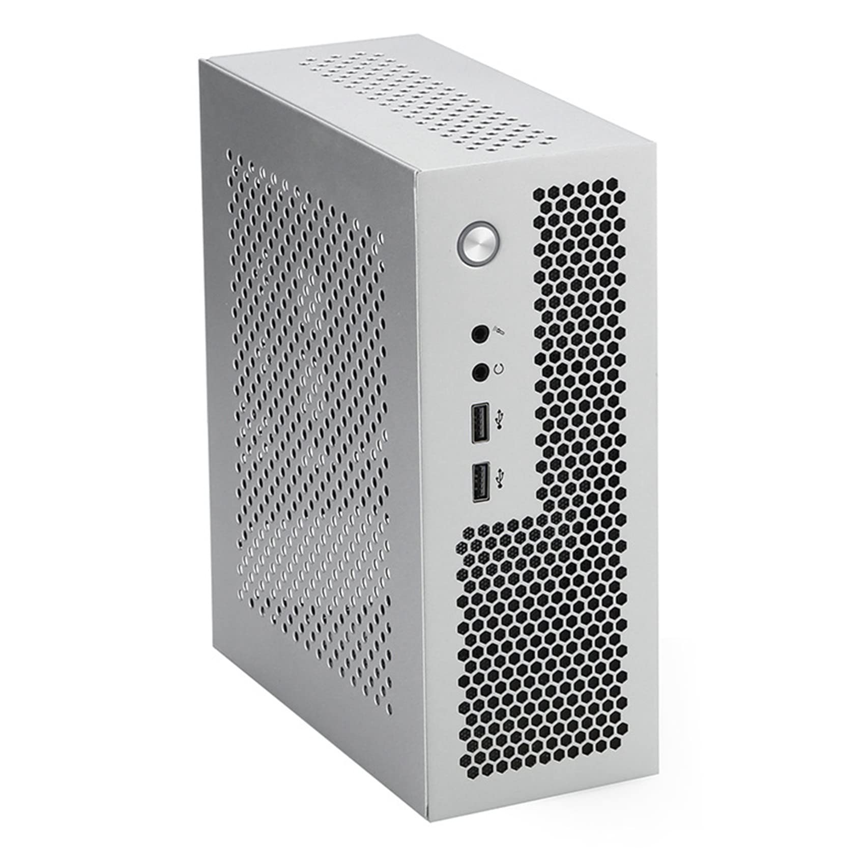 Qwertfeet A09 Mini ITX PC Case - Compact Gaming Computer Chassis with USB 2.0 Ports, Silver Aluminum Desktop Case for Home Theater & Office Use