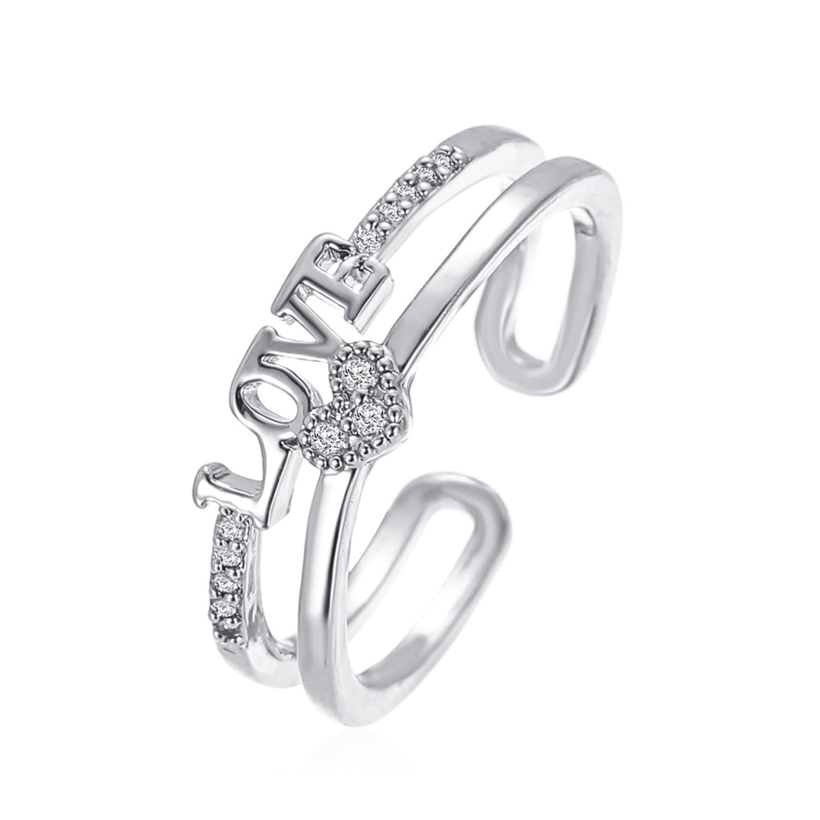 Stackable Wedding Bands for Women - Adjustable Y2K Aesthetic Rings with Round Cut Zircons - Silver Engagement & Promise Rings - Perfect for Teen Girls, Bridal Jewelry & Everyday Wear