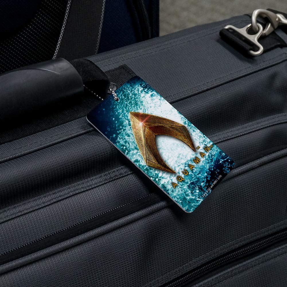 Justice League Aquaman Logo Luggage Tag - Waterproof Suitcase ID Card Holder for Travel, Carry-On Bags & Backpacks - Perfect for Superhero Fans & Comic Conventions