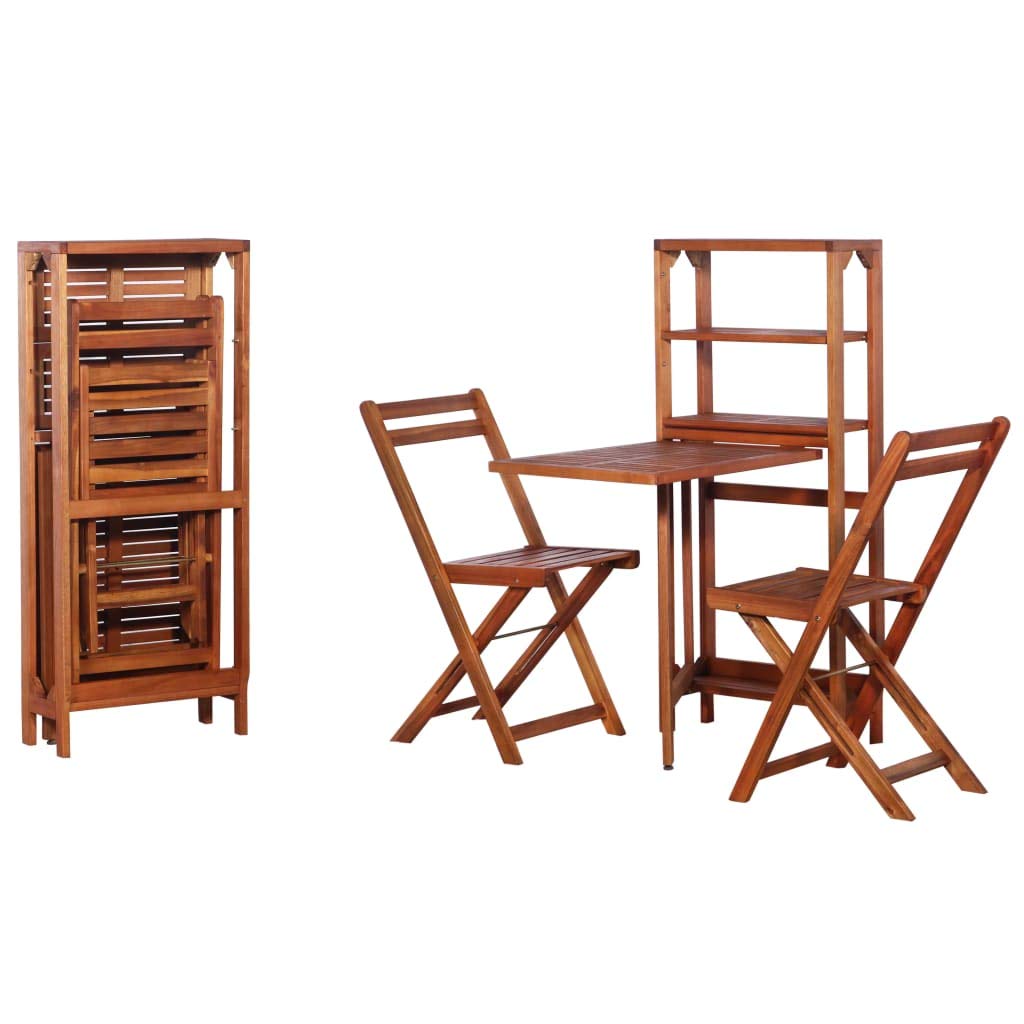 Tidyard 3-Piece Folding Bistro Set - Acacia Wood Patio Dining Table with 2 Folding Chairs - Space Saving Outdoor Furniture for Garden, Patio, Balcony, Backyard - Perfect for Small Spaces, Morning Coffee & Al Fresco Dining