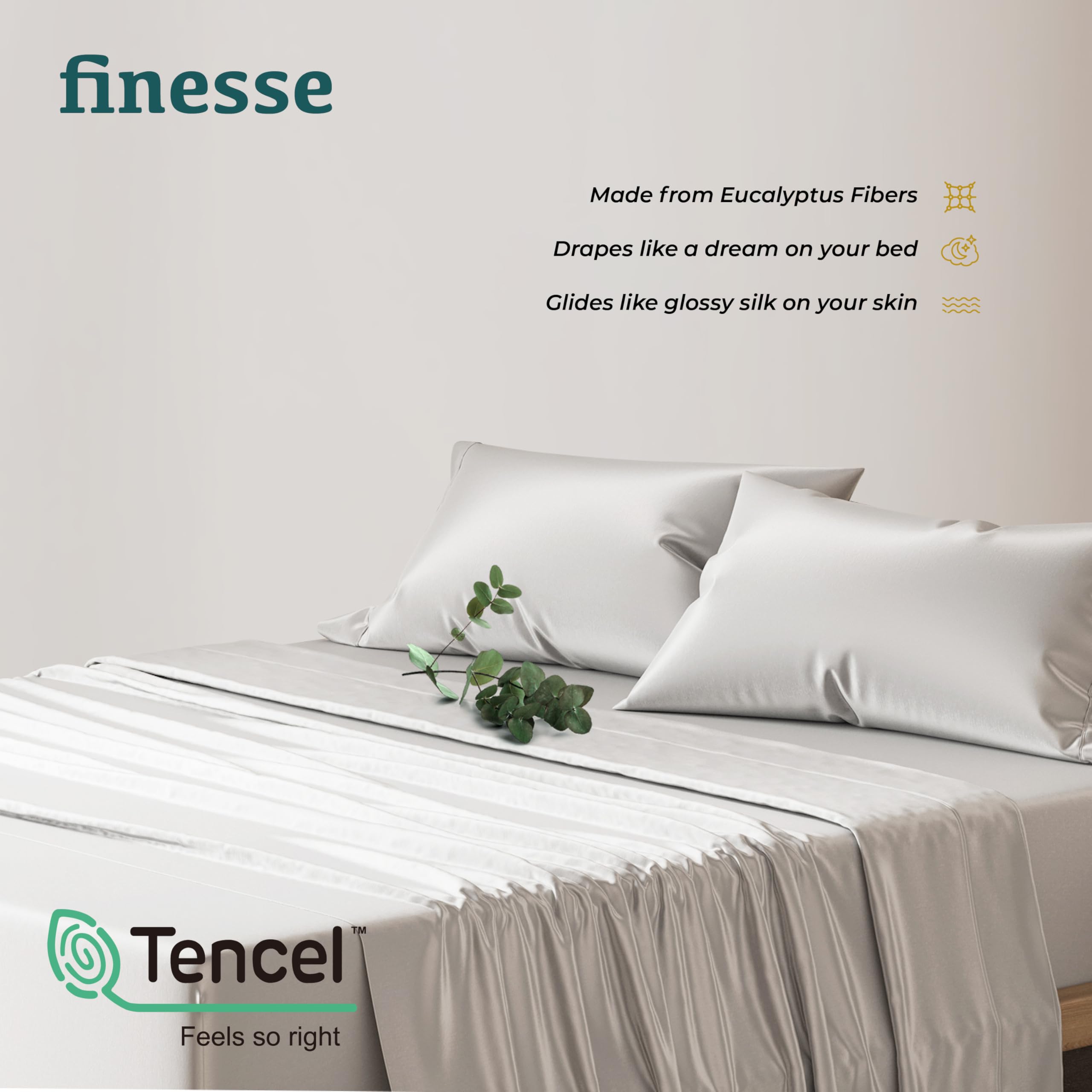100% Tencel Lyocell Queen Sheet Set - 4 Piece Cooling Breathable Bed Sheets with 16