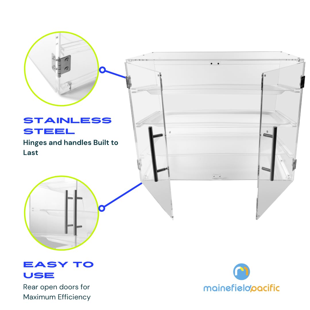 3-Tier Commercial Bakery Display Case with Rear Door - Countertop Pastry Showcase for Cookies, Cakes & Baked Goods - Includes Serving Tongs & Dough Scraper - Perfect for Bakeries, Cafés & Dessert Shops