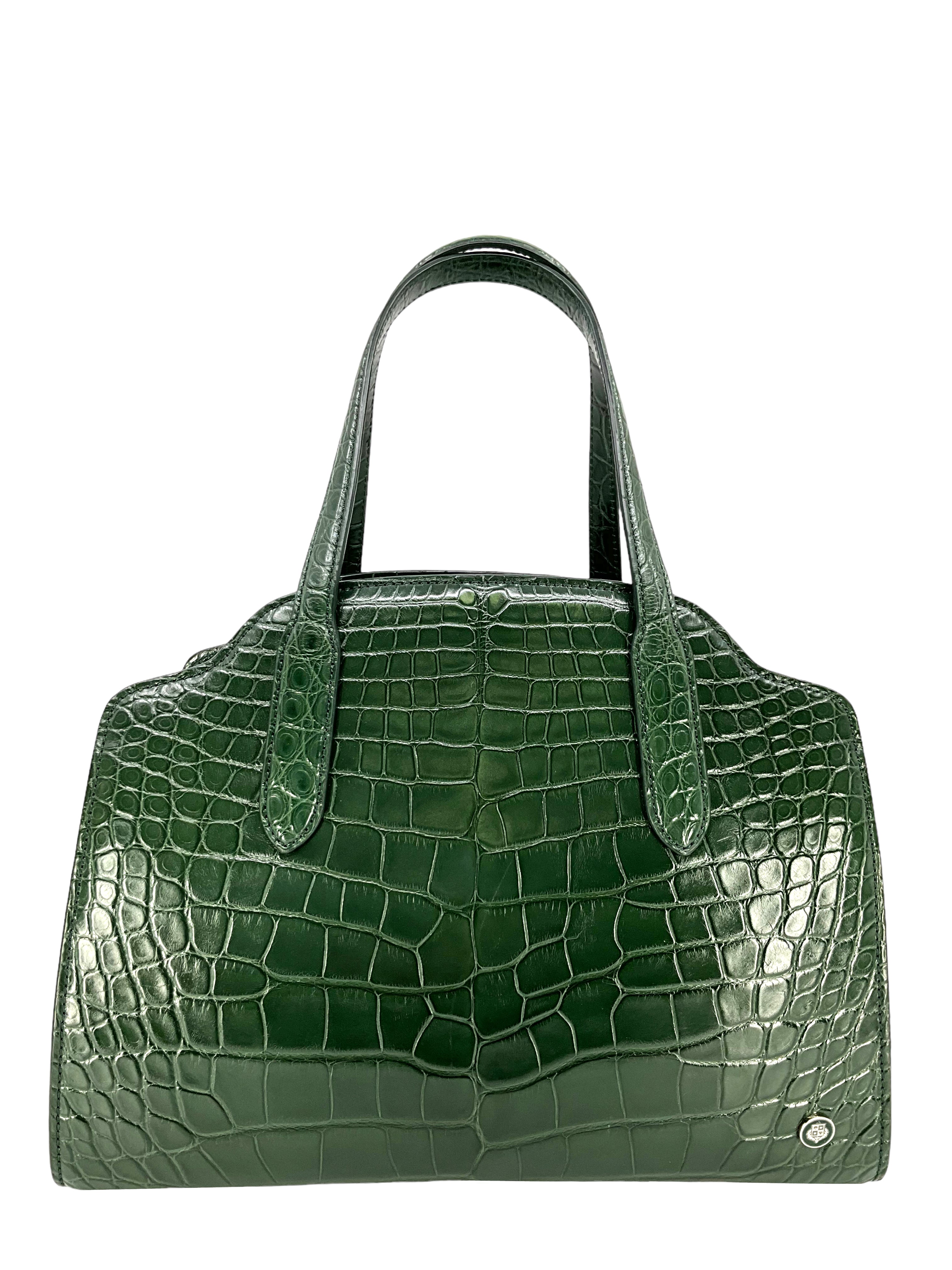 LORO PIANA Alligator Leather Large Sesia Satchel Bag with Adjustable Shoulder Strap - Luxury Handbag for Women, Perfect for Work, Travel & Evening Events