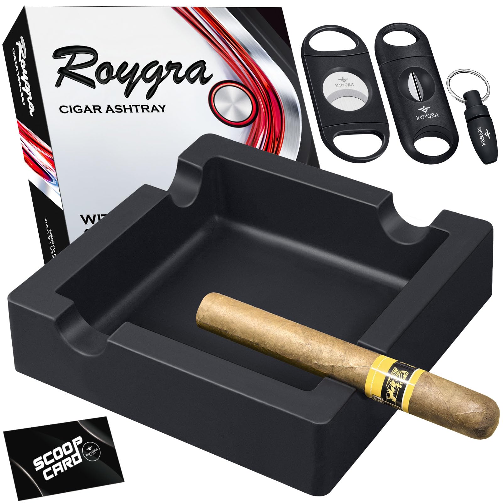 Premium Outdoor Cigar Ashtray with 3 Built-in Cutters - Large Ring Gauge Silicone Ash Tray (5.9