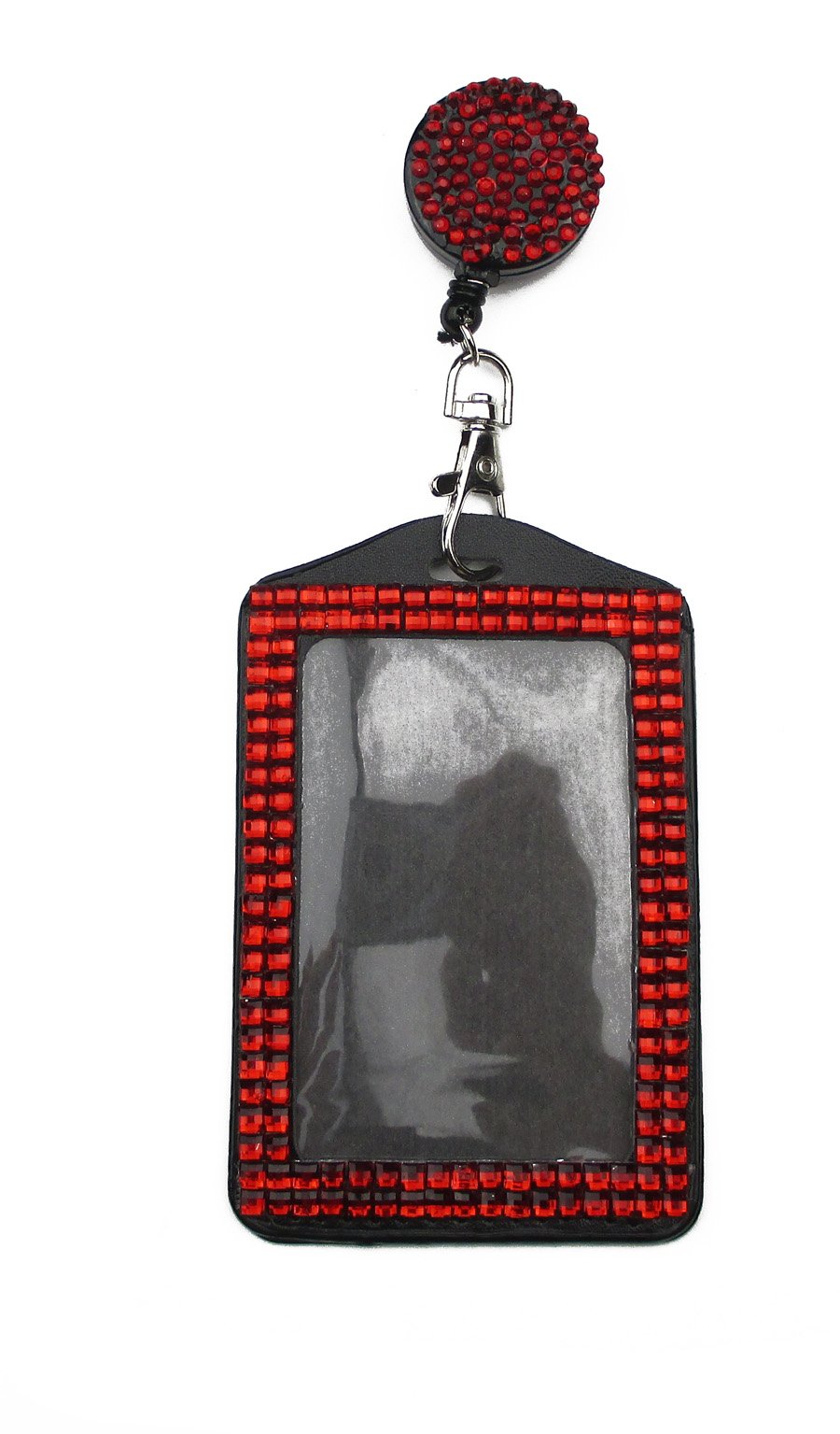 Premium All-in-One Rhinestone Lanyard with Bling Crystal Badge Reel & Card Holder for Business ID Cards - Elegant Red | Perfect for Office, Conferences, and Corporate Events