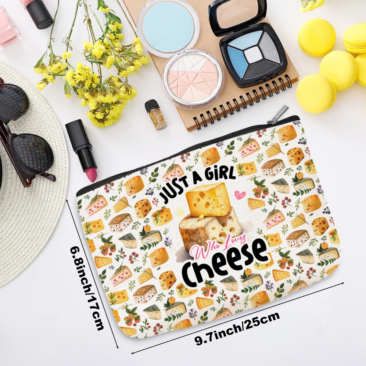 Funny Cheese Cosmetic Bag - Cute Cheese Lover Makeup Pouch for Women | Perfect Gift for Mom, Friends, Teens (Birthday, Christmas, Graduation) | Great for Travel, School & Daily Makeup Storage