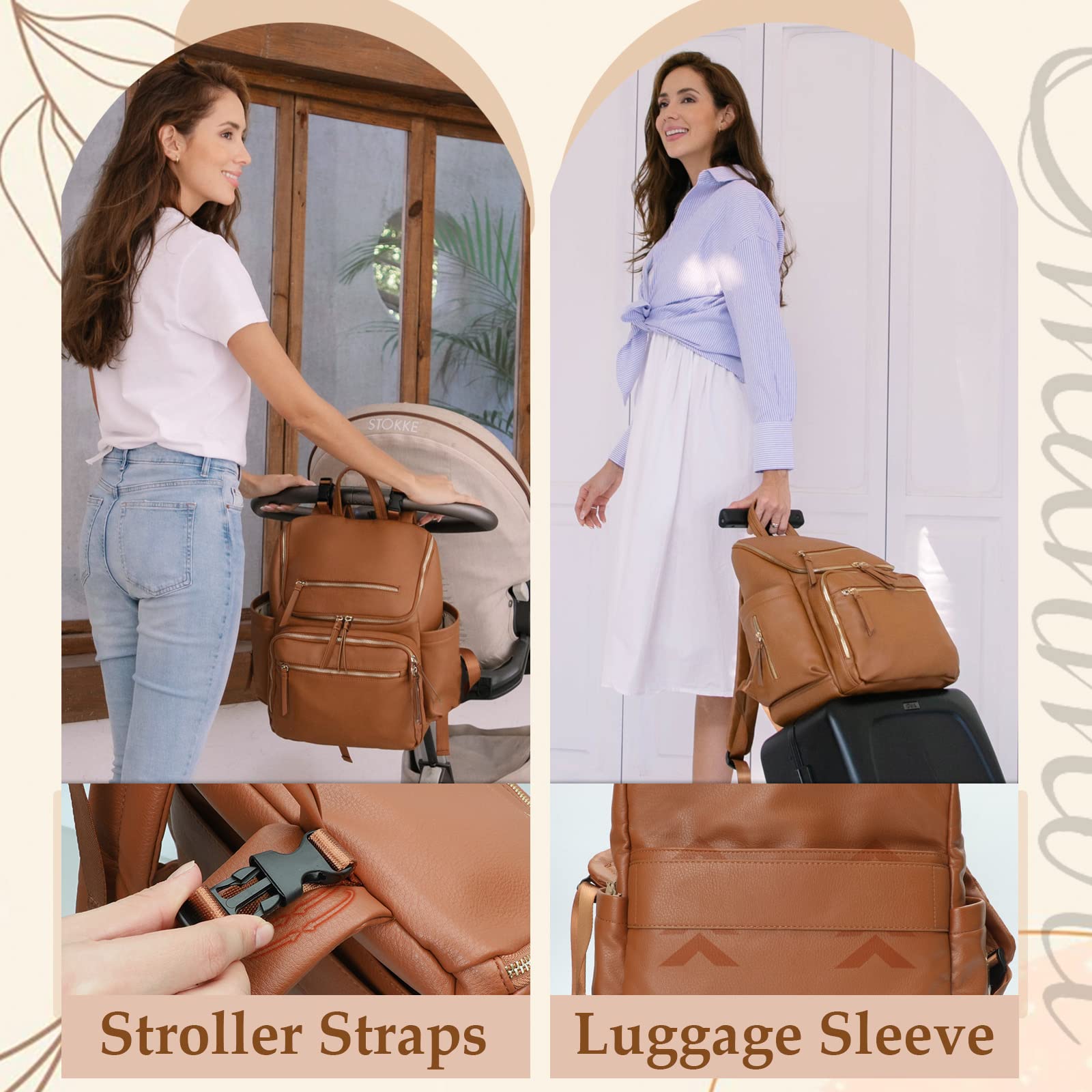 Premium Leather Diaper Bag Backpack for Moms - 17 Organizing Pouches, Changing Pad & Stroller Straps | 4 Insulated Pockets | Stylish Brown Baby Bag for Travel, Daycare & On-the-Go Parenting