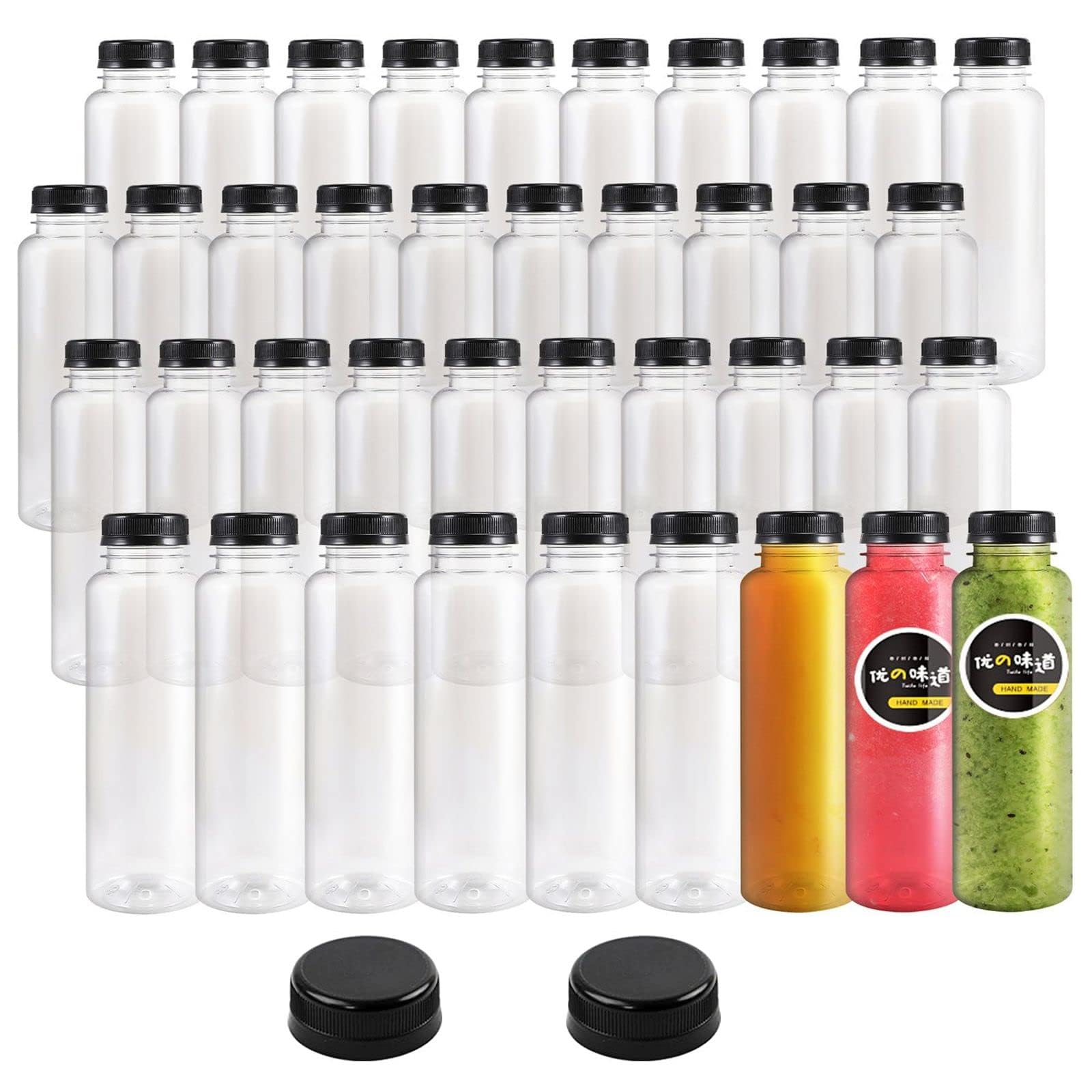 48pcs 8oz Clear PET Plastic Juice Bottles with Black Tamper Evident Lids - Empty Disposable Drink Containers for Juicing, Smoothies, Water & Beverages | Bulk Storage for Home, Restaurant & Catering Use