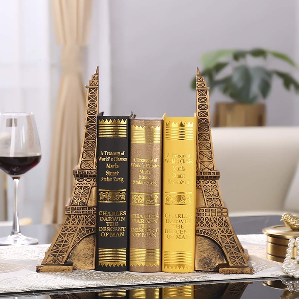 LKJH Creative Eiffel Tower Bookends - Paris-Themed Desktop Decor, Cold Cast Bronze Statue for Home Office, Study, Library | Gift for Students & Kids (6x6x11 inches) - Perfect for Organizing Books and Adding Parisian Charm to Your Workspace